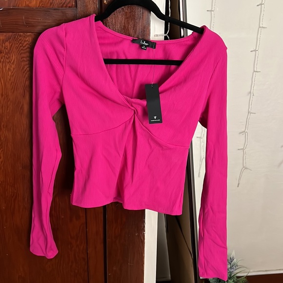 Always Trending Hot Pink Ribbed Twist Front Long Sleeve Top - Picture 3 of 6